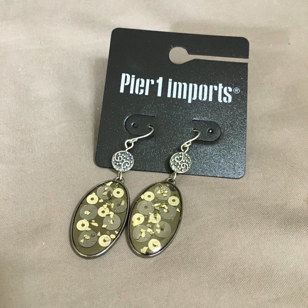 Vintage Pier One Pier1 Imports Captured Sequins Large Oval Dangle Earrings